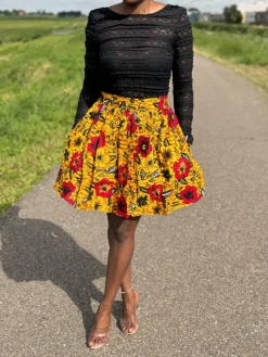Afrikaanse print mini rok - Gele bloemen