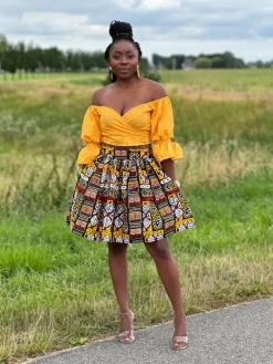 Afrikaanse print mini rok - Gele Bogolan / Mud cloth