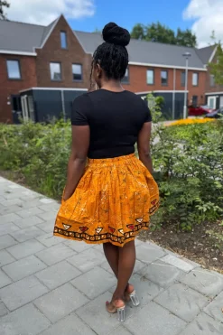 Afrikaanse print mini rok - Mosterd Kampala pattern