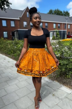 Afrikaanse print mini rok - Mosterd Kampala pattern