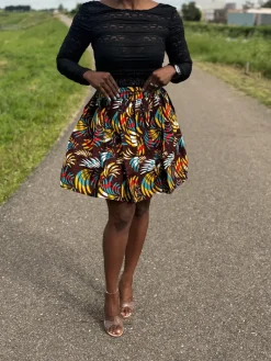 Afrikaanse print mini rok - Multi color Feathers