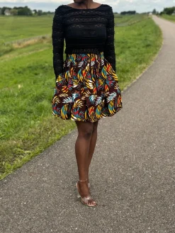 Afrikaanse print mini rok - Multi color Feathers