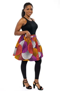Afrikaanse print mini rok - Oranje Paars Concentric Circle Design