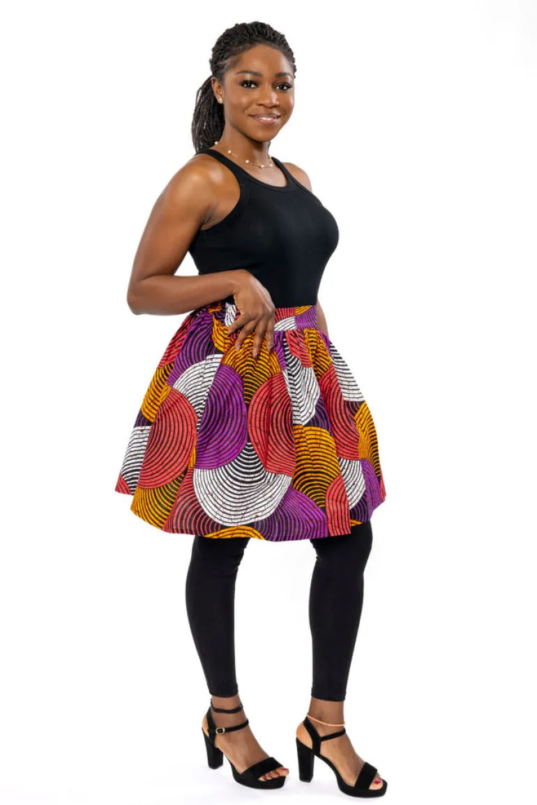 Afrikaanse print mini rok - Oranje Paars Concentric Circle Design