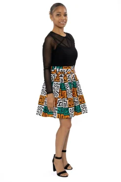 Afrikaanse print mini rok - Petrol Geel Kuba Blocks Congo