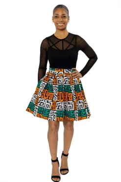 Afrikaanse print mini rok - Petrol Geel Kuba Blocks Congo