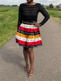 Afrikaanse print mini rok - Rode Bogolan Symbols