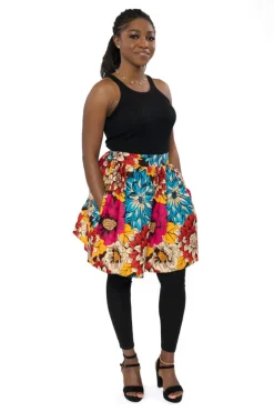Afrikaanse print mini rok - Rood Blauw Flowers
