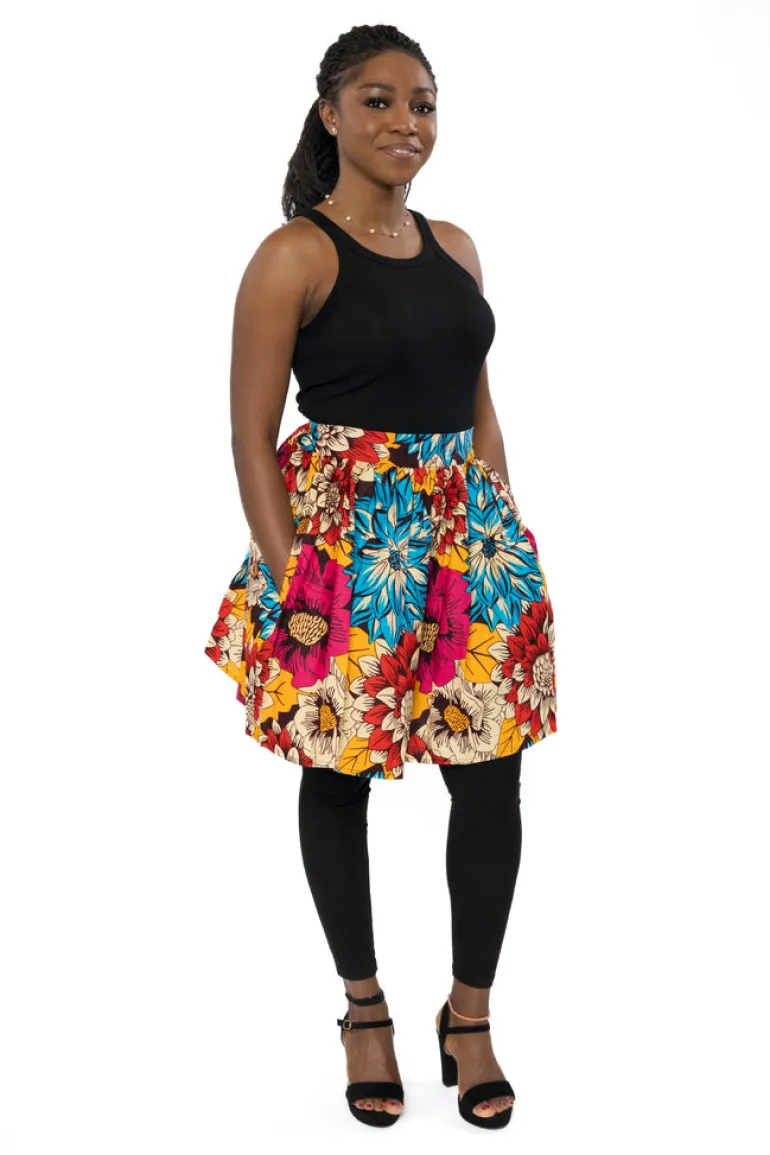 Afrikaanse print mini rok - Rood Blauw Flowers