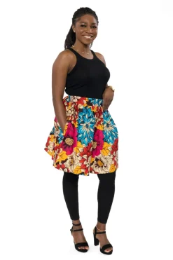 Afrikaanse print mini rok - Rood Blauw Flowers