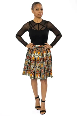 Afrikaanse print mini rok - Rood Oranje Bogolan Symbols