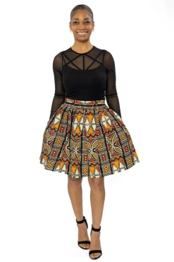 Afrikaanse print mini rok - Rood Oranje Bogolan Symbols