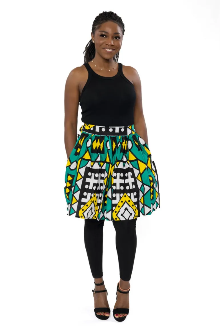 Afrikaanse print mini rok - Turkoois Geel Samakaka