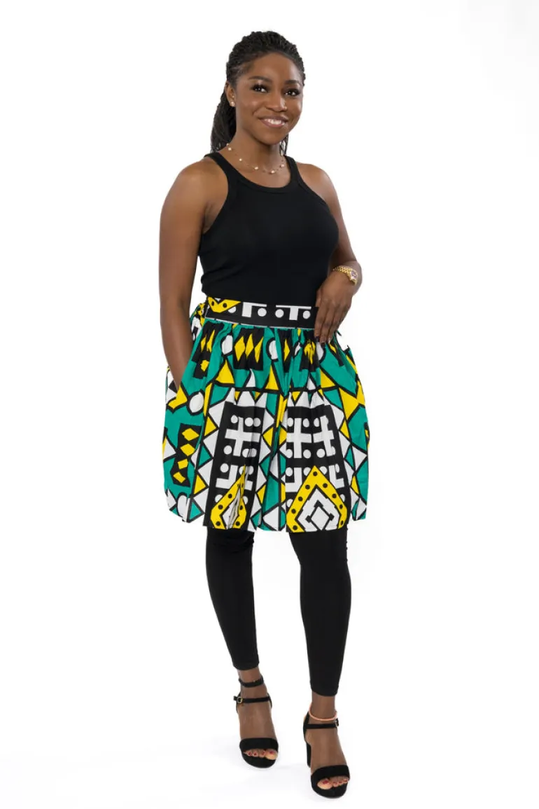 Afrikaanse print mini rok - Turkoois Geel Samakaka