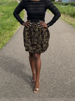 Afrikaanse print mini rok - Zwart / Gele X Bogolan