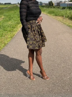 Afrikaanse print mini rok - Zwart / Gele X Bogolan