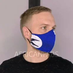 Afrikaanse print mondmasker / mondkapje van Vlisco stof (Premium model) Unisex - Blauwe speedbird
