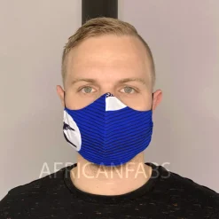 Afrikaanse print mondmasker / mondkapje van Vlisco stof (Premium model) Unisex - Blauwe speedbird