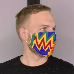 Afrikaanse print mondmasker / mondkapje van katoen Unisex - Blauw oranje Kente