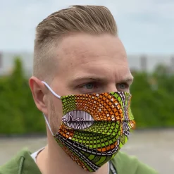 Afrikaanse print mondmasker / mondkapje met print van katoen Unisex - Groen oranje