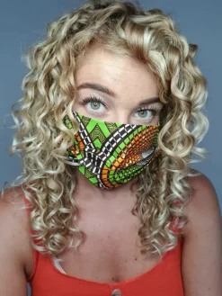 Afrikaanse print mondmasker / mondkapje met print van katoen Unisex - Groen oranje