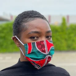 Afrikaanse print mondmasker / mondkapje van katoen Unisex - Rood groene swirl fan