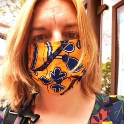 Afrikaanse print mondmasker / mondkapje van katoen Unisex - Geel blauwe leafs