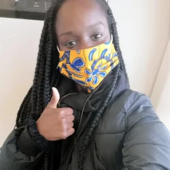 Afrikaanse print mondmasker / mondkapje van katoen Unisex - Geel blauwe leafs