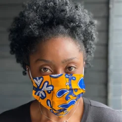 Afrikaanse print mondmasker / mondkapje van katoen Unisex - Geel blauwe leafs