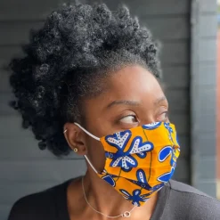 Afrikaanse print mondmasker / mondkapje van katoen Unisex - Geel blauwe leafs