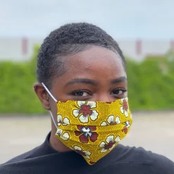 Afrikaanse print mondmasker / mondkapje van katoen Unisex - Mosterd kastanje bloemen