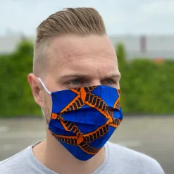Afrikaanse print mondmasker / mondkapje van katoen Unisex - Blauw oranje stairs
