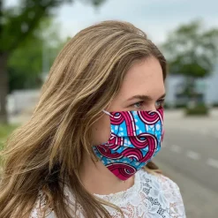 Afrikaanse print mondmasker / mondkapje van katoen Unisex - Roze blauwe heraldic