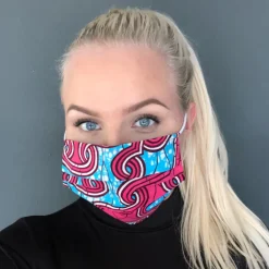 Afrikaanse print mondmasker / mondkapje van katoen Unisex - Roze blauwe heraldic
