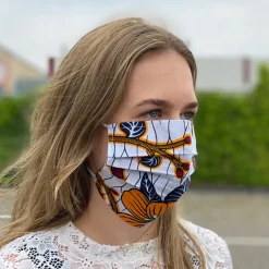 Afrikaanse print mondmasker / mondkapje van katoen Unisex - Rood gele bloemen