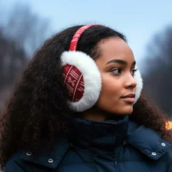 Afrikaanse Print Oorwarmers / Earmuffs - Inklapbaar Wintermodel - Rood Witte Bogolan