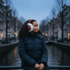 Afrikaanse Print Oorwarmers / Earmuffs - Inklapbaar Wintermodel - Rood Witte Bogolan