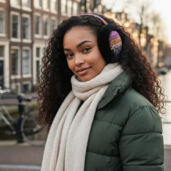 Afrikaanse Print Oorwarmers / Earmuffs - Inklapbaar Wintermodel - Roze Oranje Tribal