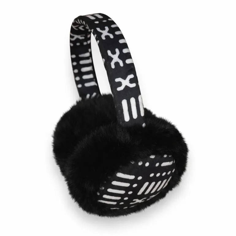 Afrikaanse Print Oorwarmers / Earmuffs - Inklapbaar Wintermodel - Zwart Witte Bogolan