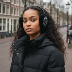 Afrikaanse Print Oorwarmers / Earmuffs - Inklapbaar Wintermodel - Zwart Witte Bogolan