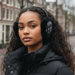 Afrikaanse Print Oorwarmers / Earmuffs - Inklapbaar Wintermodel - Zwart Witte Bogolan