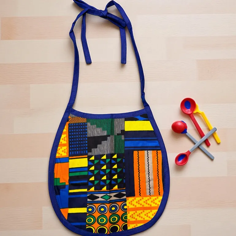 Afrikaanse print slabbetje - Blauw / Oranje Kente (Unisex)