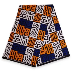Afrikaanse print stof - Blauw en geel-oranje Kuba Blocks Congo - 100% katoen