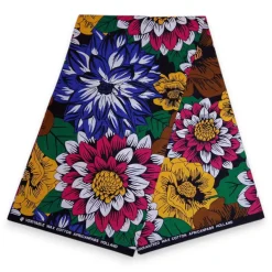 Afrikaanse print stof - Blauw en fuchsia Flowers - 100% katoen