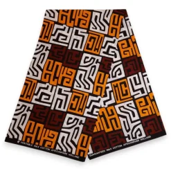 Afrikaanse print stof - Bruin en geel-oranje Kuba Blocks Congo - 100% katoen