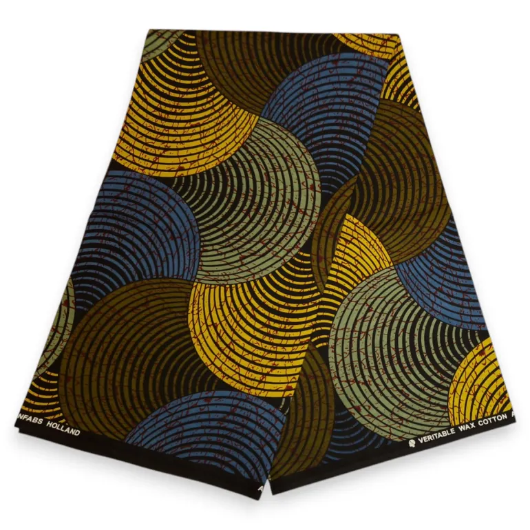 Afrikaanse print stof – Groen, blauw en geel Concentric Circle Design – 100% katoen