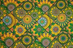 Afrikaanse print stof - Groen en geel Mandala Patchwork - 100% katoen