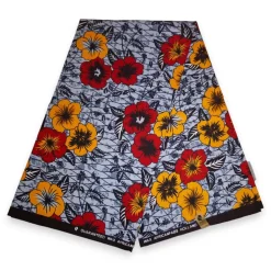 Afrikaanse print stof - Lichtgrijze Flowers - 100% katoen