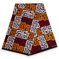 Afrikaanse print stof - Maroon rood en geel-oranje Kuba Blocks Congo - 100% katoen