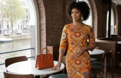 Afrikaanse print stof - Oranje en lichtblauw Mandala Patchwork - 100% katoen